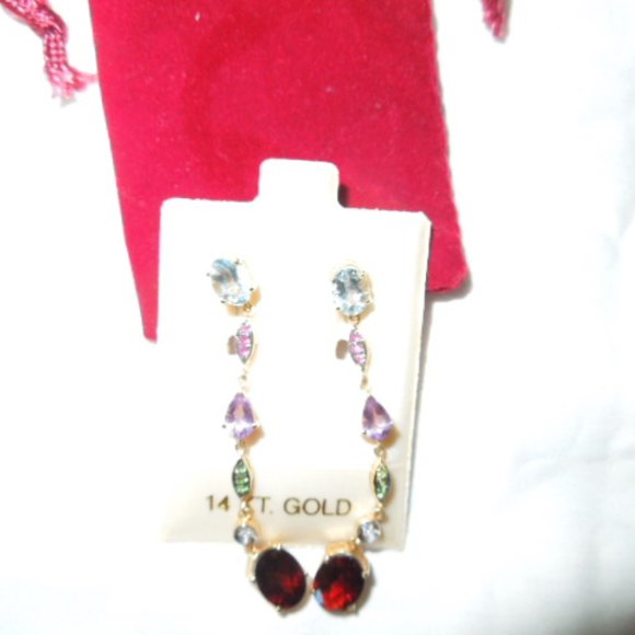 NWT 14K Gold & Multi Gemstone Dangle Earrings - Picture 8 of 9